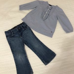Tommy Hilfiger Frill top with blue jeans